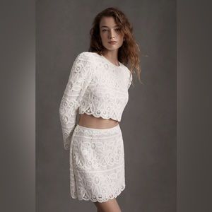 Saylor Bernie Cropped Crochet Lace Top & Mini Skirt Set - Size S